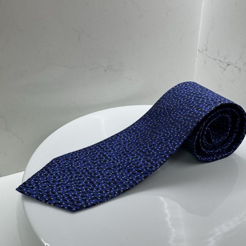 Vintage Lanvin Paris Seidenkrawatte blau aufwendig gemustert - Bild 3 von 8