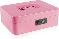 Large Cash Box with Combination Lock,Safe Metal Money Box with Money Tray for S