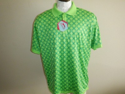 NWT Men's Slazenger sz Large 100% Polyester Green Diamond Pattern SS Polo Shirt