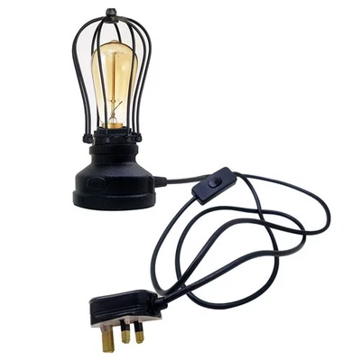 Lámpara de mesa industrial jaula de metal E27 luz de escritorio vintage para sala de estar, dormitorio - Imagen 1 de 4
