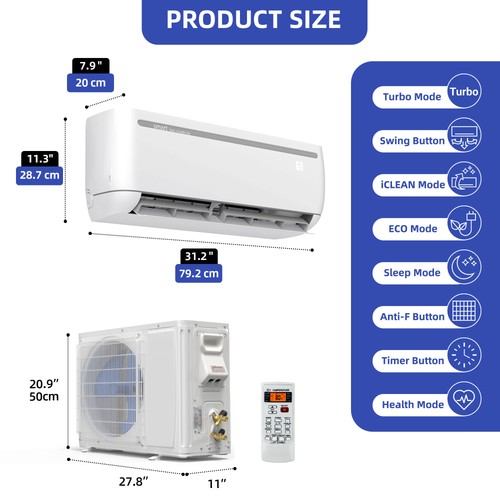 12000 BTU Mini Split Air Conditioner Heat Pump System 17 SEER2 208-230V Wifi - Picture 4 of 10