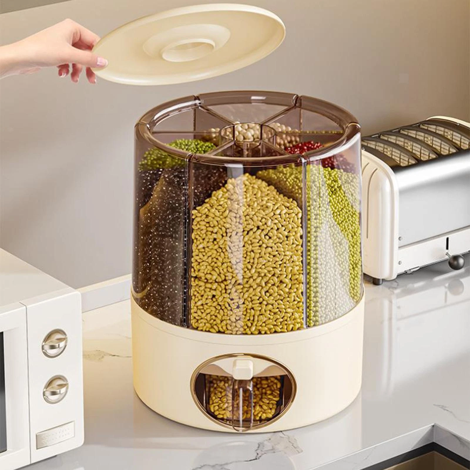 Rice Storage Container Cereal Storage Container 6 Dividing Multiuse Airtight