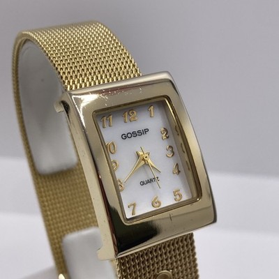 Gossip Womens Gold Tone Tank Quartz Watch New Battery