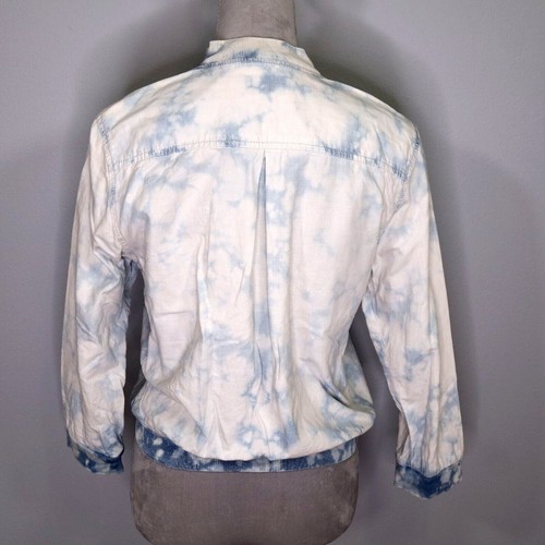 American Eagle Jacket Womens Medium White Blue Tie Dye Cotton Lightweight Bomber - Picture 2 of 11