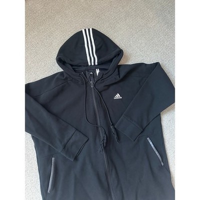 Adidas Black Full Zip Hoodie Three Stripe Hood Men 2XL Athletic Casual