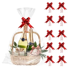 Clear Cellophane Bags for Baskets 10 PCS 26x29 inch with Pull Bows Wrap