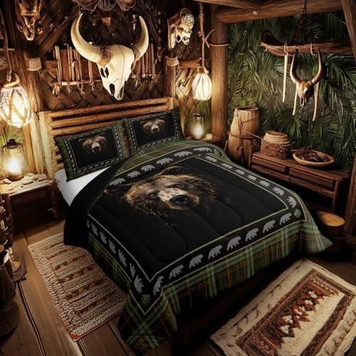 Brown Bear Head Comforter Set Size 2 Pcs Rustic Farmhouse Vintage Twin Multi 17 - Picture 3 of 8