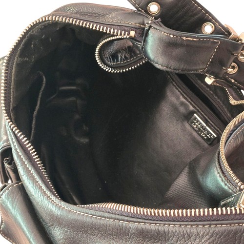 Perlina New York Leather Hobo Shoulder Bag Crescent Shape W Front Buckle Pockets - Picture 10 of 15