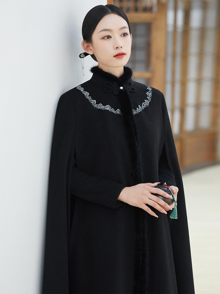 Chaqueta Capa Hanfu Lana Retro Invierno China Mujer Cheongsam Cachemira Capa Top