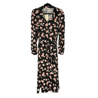 Oasis Ditsy Print Midi Jersey Shirt Dress Womens XL Uk 20 22 Black Pink Stretch