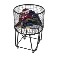 Metal Mesh Laundry Storage Cart Laundry Basket with Wheels Storage Cart,black.