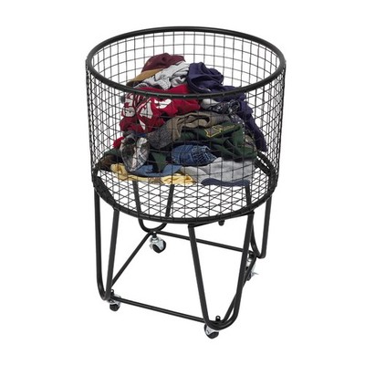Metal Mesh Laundry Cart Basket with Wheels 43 × 30 cm Black Steel