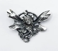 ART NOUVEAU REVIVAL SILVER PENDANT c1975 WINGED MAIDEN