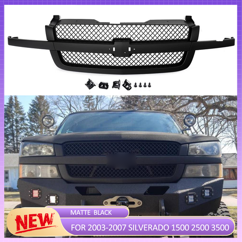 For 2003-2007 Chevrolet Silverado 1500 2500 3500 HD Matte Black Grille 19168629 - Picture 1 of 8