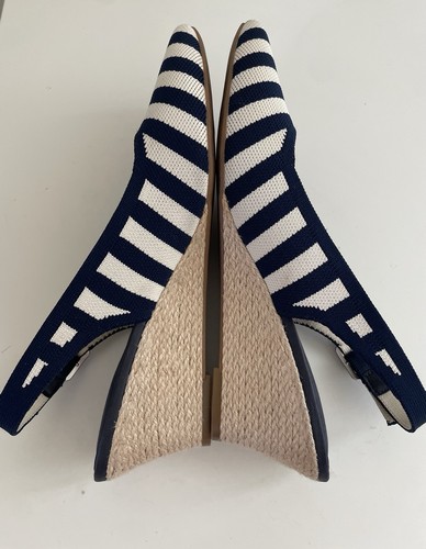 Elegant Vivaia Women’s Navy White Stripe Slingback Wedge Heeled Sandals Sz 40 9 - Picture 4 of 7