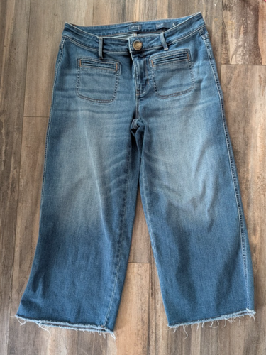 J. J Jill Denim Damen 8 Petite Blue Crop Wide Leg Medium Wash 8P Jeans ausgefranst