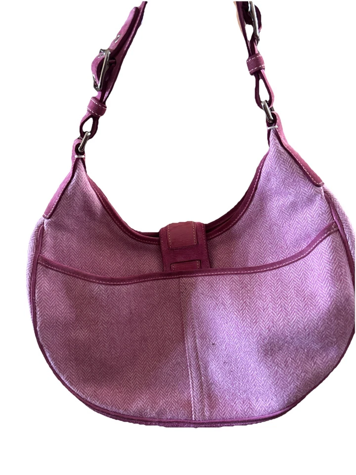 COACH G04J-1407 Vintage Pink Y2K Herringbone Tweed Leather bag Hobo Handbag COA - Image 2 of 4