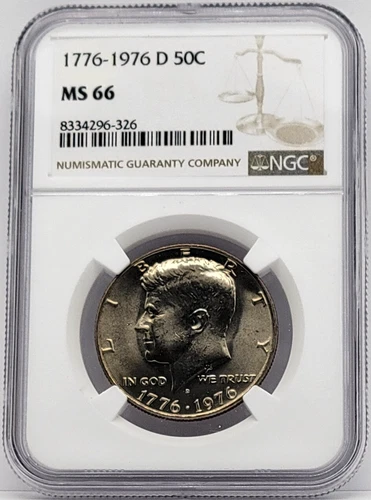 1776-1976-D Kennedy Half Dollar 50c - Graded NGC MS66