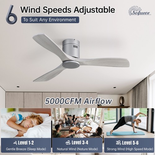 Ventilador de Techo 132/58cm Con Luz Y Sin Luz Con 6 Velocidades Tranquilo - Imagen 4 de 39