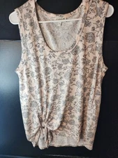 STUDIO B Bobeau Womens XL Sleeveless Cream Blk Floral Tie Hem