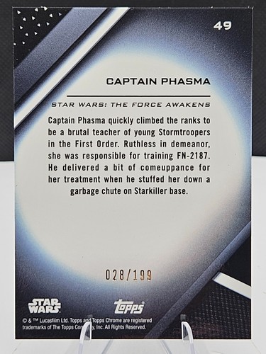 2022 Topps Chrome Black Star Wars Refractor 028/199 Captain Phasma #49 - Picture 2 of 2