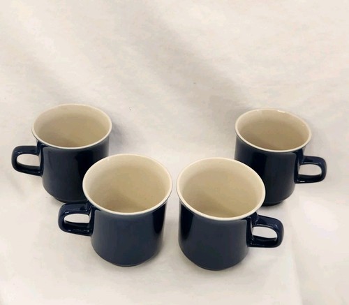 Vintage Kaffee Tee Tassen Becher 4er Set dunkelblau weiß innen Made in Japan - Bild 3 von 7