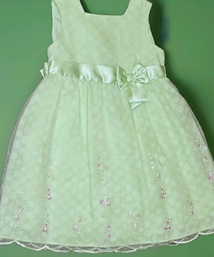 GIRLS SZ 5T by BONNIE JEAN ~PISTACHIO EMBROIDERED ORGANZA SPECIAL OCCASION DRESS - Picture 1 of 18