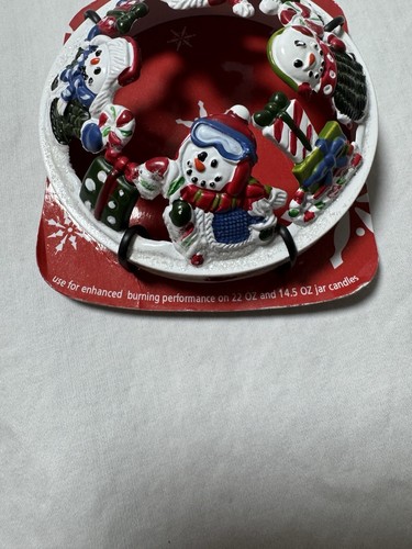 Yankee Candle Retired 2007 "Peppermint Snowmen" Illuma-Lid Jar Topper Winter - Picture 4 of 5