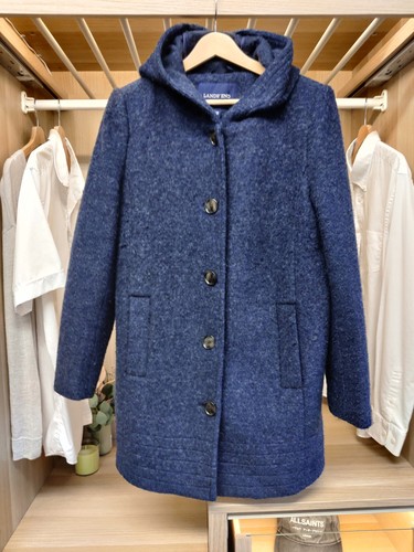 LANDS' END DUNKELBLAU UK 14/16 MANTEL JACKE DUFFLE KAPUZE FREIZEIT GEKNÖPFT DAMEN