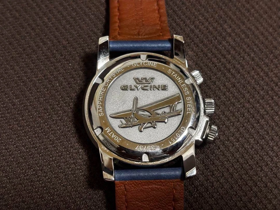 GLYCINE Airman GL0150 Quartz Watch Navy Dial Stainless Leather Strap Working JP - Image 4 of 4