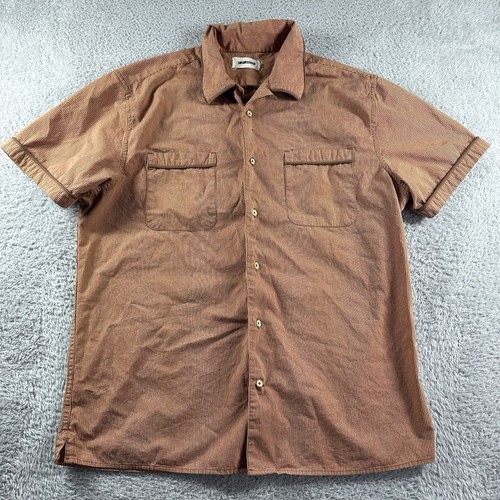 Taylor Stitch Hemd Herren 42 Orange Streifen Knopfleiste Bündchen Kurzarm Retro