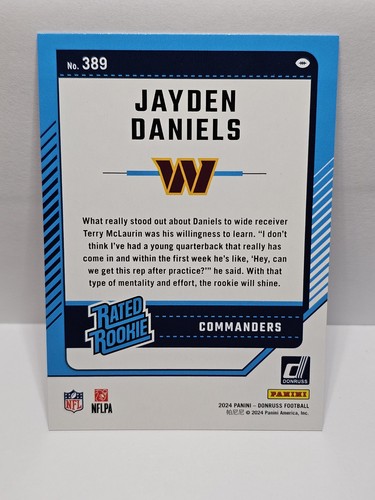 2024 Panini Donruss - Rated Rookie Jayden Daniels #389 Blue Press Proof (RC) - Picture 2 of 2
