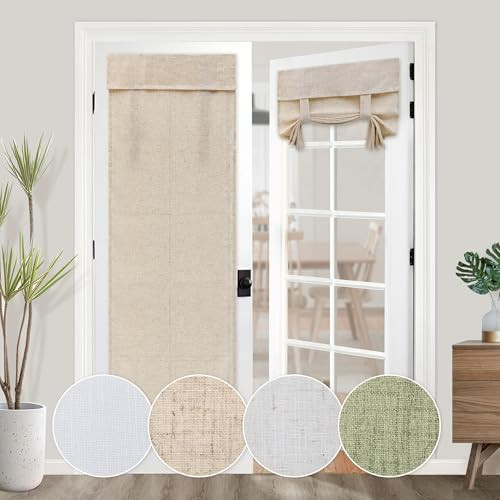 Linen French Door Curtain Sheer Blinds for Door Window Light Filtering Tie up  - Bild 1 von 6
