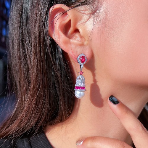 Orecchini perle zirconi placcati argento pendenti goccia perno cerchio donna gioielli - Foto 81 di 570