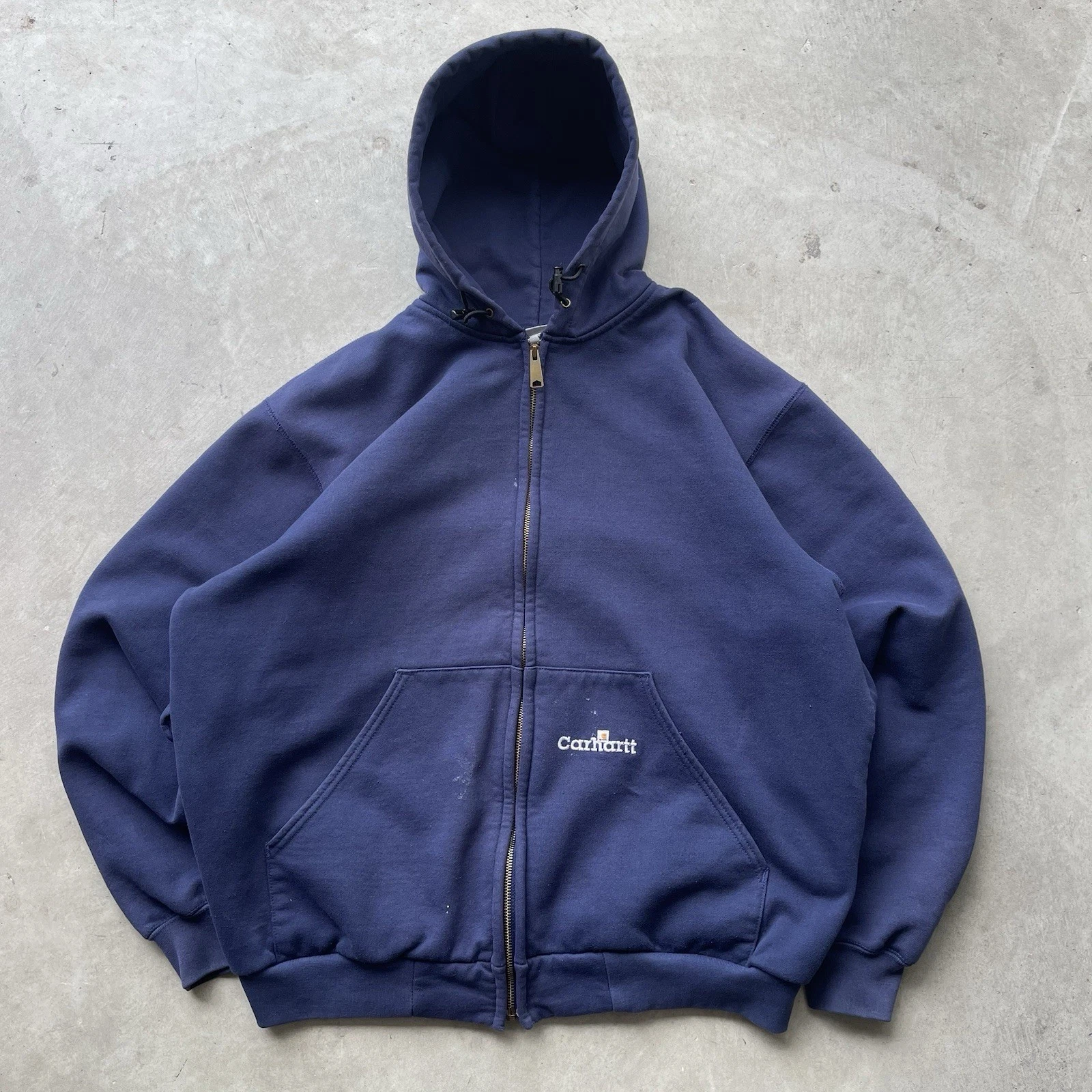 Carhartt Hoodie Blue NVY Thermal Mesh Lined Sun Fade Vintage Zip Up Jacket