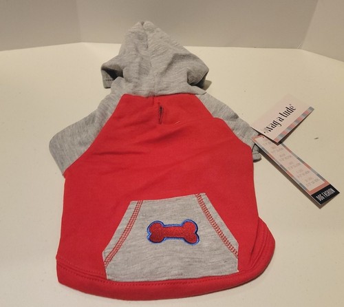 Red Bone Pocket Raglon Hoodie wag-a-tude Sweatshirt Puppy Dog Size XS Red & Gray - Picture 1 of 7