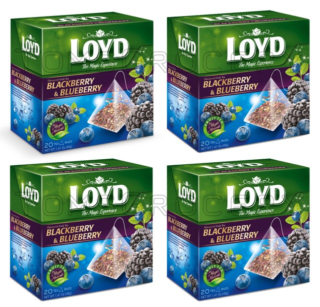 4 x LOYD Blackberry & Blueberry Flavor Fruit Tea Boxed 20 Pyramid Bags