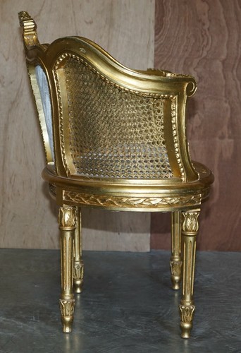 ANTIQUE PAIR OF NAPOLEON III CIRCA 1870 GOLD GILTWOOD BERGERE ARMCHAIRS LOUIS - Picture 8 of 12
