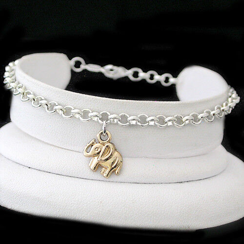 2-TONE | 10" BELCHER Link LUCKY ELEPHANT CHARM & Gold EP Anklet FOOT ANKLE CHAIN - Picture 4 of 5