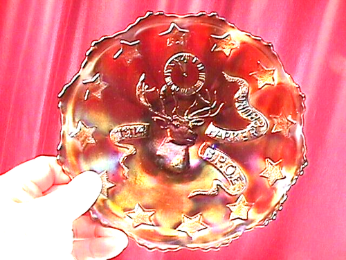 "ELKS" 1914 B.P.O.E. PARKERSBURG RARE 7 5/8" PLATE BLUE CARNIVAL GLASS BY FENTON - Picture 5 of 20