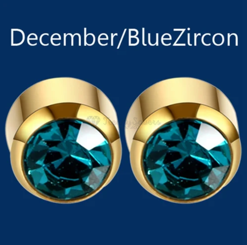 Women Girls Kids Pair plain 18K Gold Plated Birthstones Piercing Stud Earrings - Picture 62 of 66