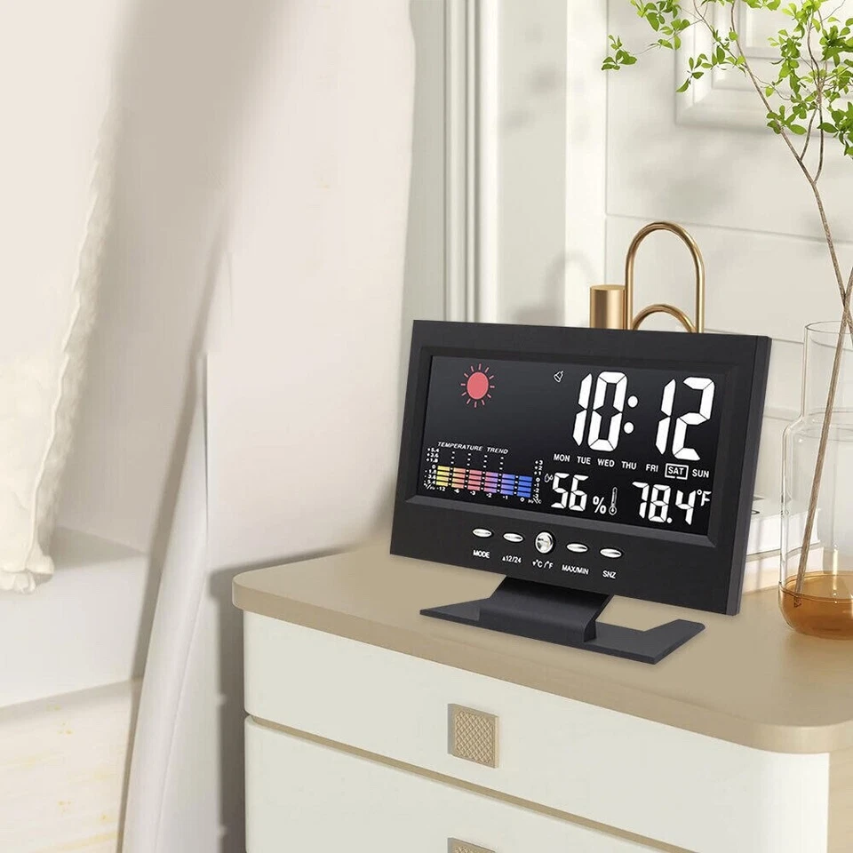 LED Digital Alarm Clock with Temperature Humidity Display Snooze Weather Station - Image 3 of 4