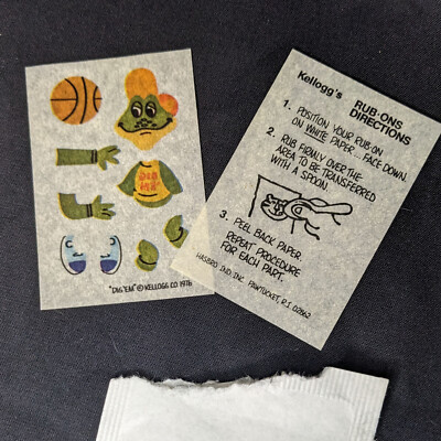 Vintage 1976 KELLOGG S Rub-on Honey Smacks ''Dig 'Em'' Hasbro