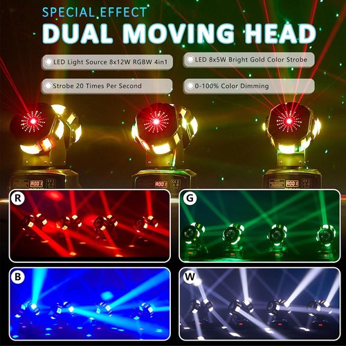 120W RGBW 2 Head Rotating Moving Head DJ Lights Strobe Lights Sound Activated - Afbeelding 4 van 12