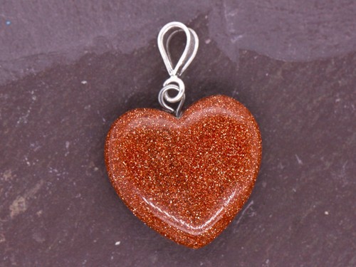 Plata de Ley Purpurina Oro Piedra Aventurina 16mm Corazón Amor Cadena y Colgante