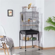 47 Inch Rolling Bird Cage with Play Top Stand Metal Bird Cage for Small Birds US