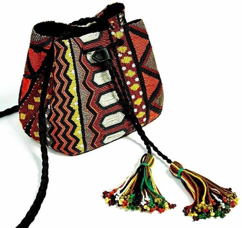 ZARA BAG BEADED BUCKET BAG DRAWSTRING ETHNIC BAG WITH TASSEL NEW - Picture 3 of 7
