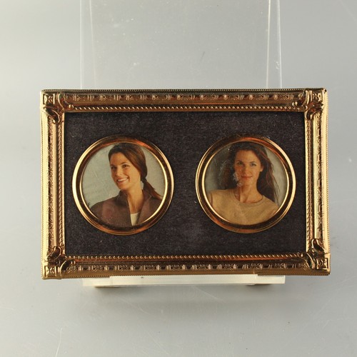 Small Vintage Brass Metal Photo Frame for Two 1.75" Round Pictures - No Glass