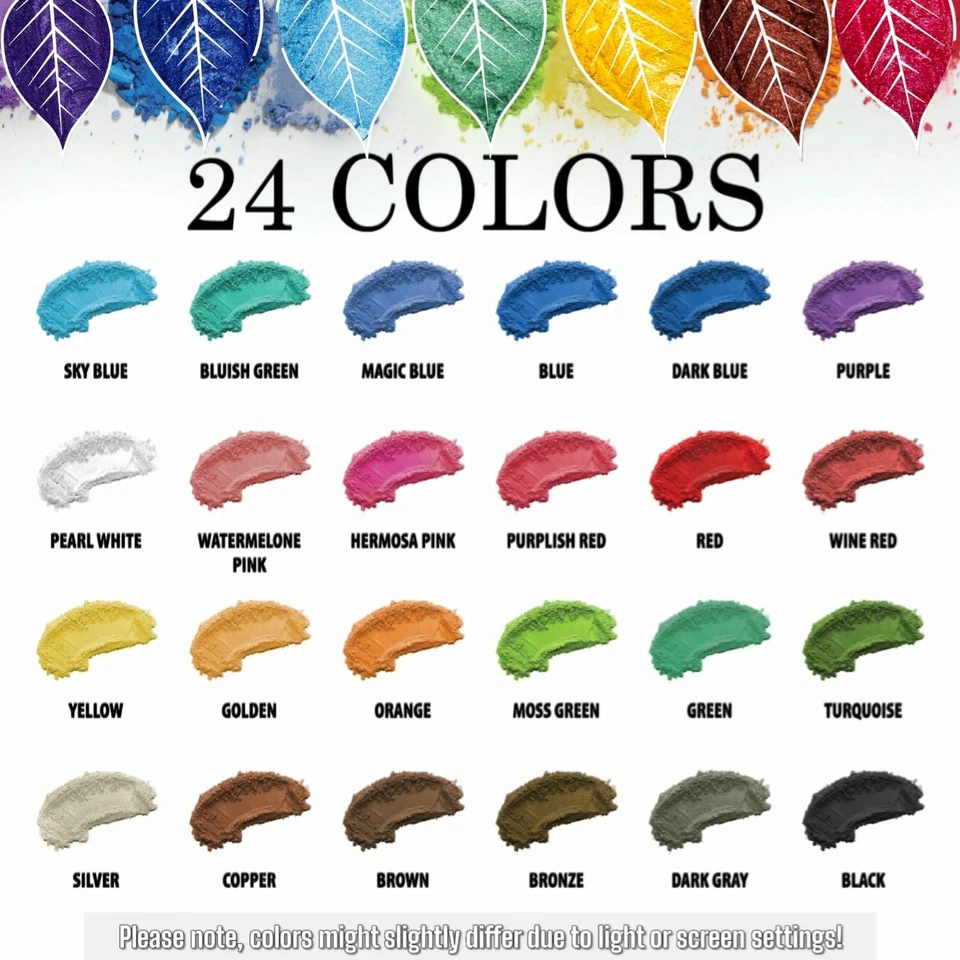 24 Colors Mica Powder Set 10g for Epoxy Resin Soap Candle Making Pigment Art UK - Image 2 of 4