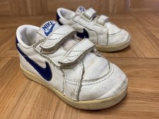 Vintage Nike Toddler 1985 White Navy Blue Leather Strap Toddler Shoes Sz 6 80s
